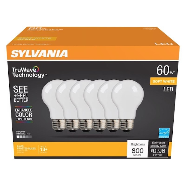 Sylvania Sylvania Truwave A19 E26 (Medium) LED Bulb Warm White 60 Watt Equivalence 6 pk 40748 - main